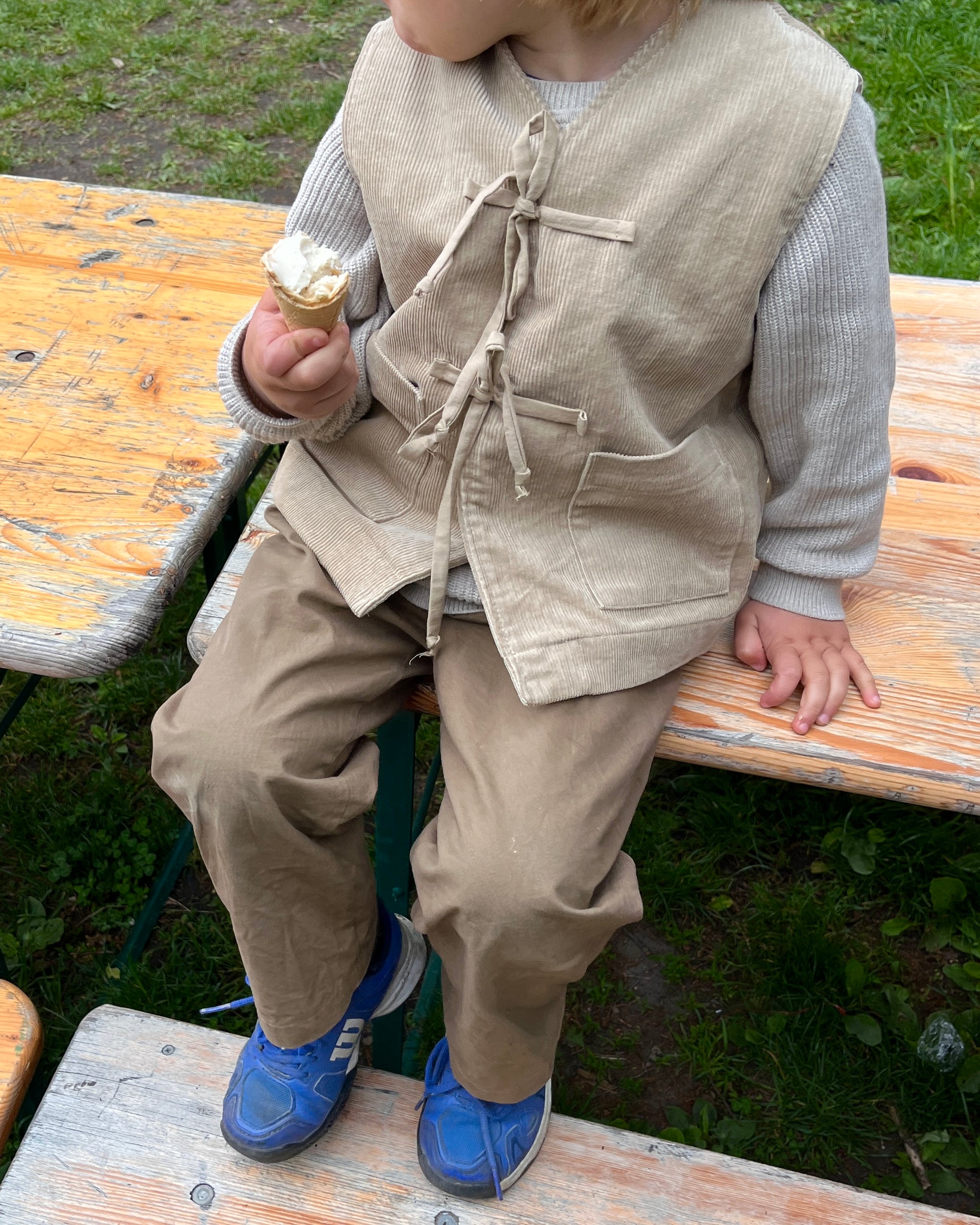 Cardigan Vest—Cord Sand Beige—4 Yrs