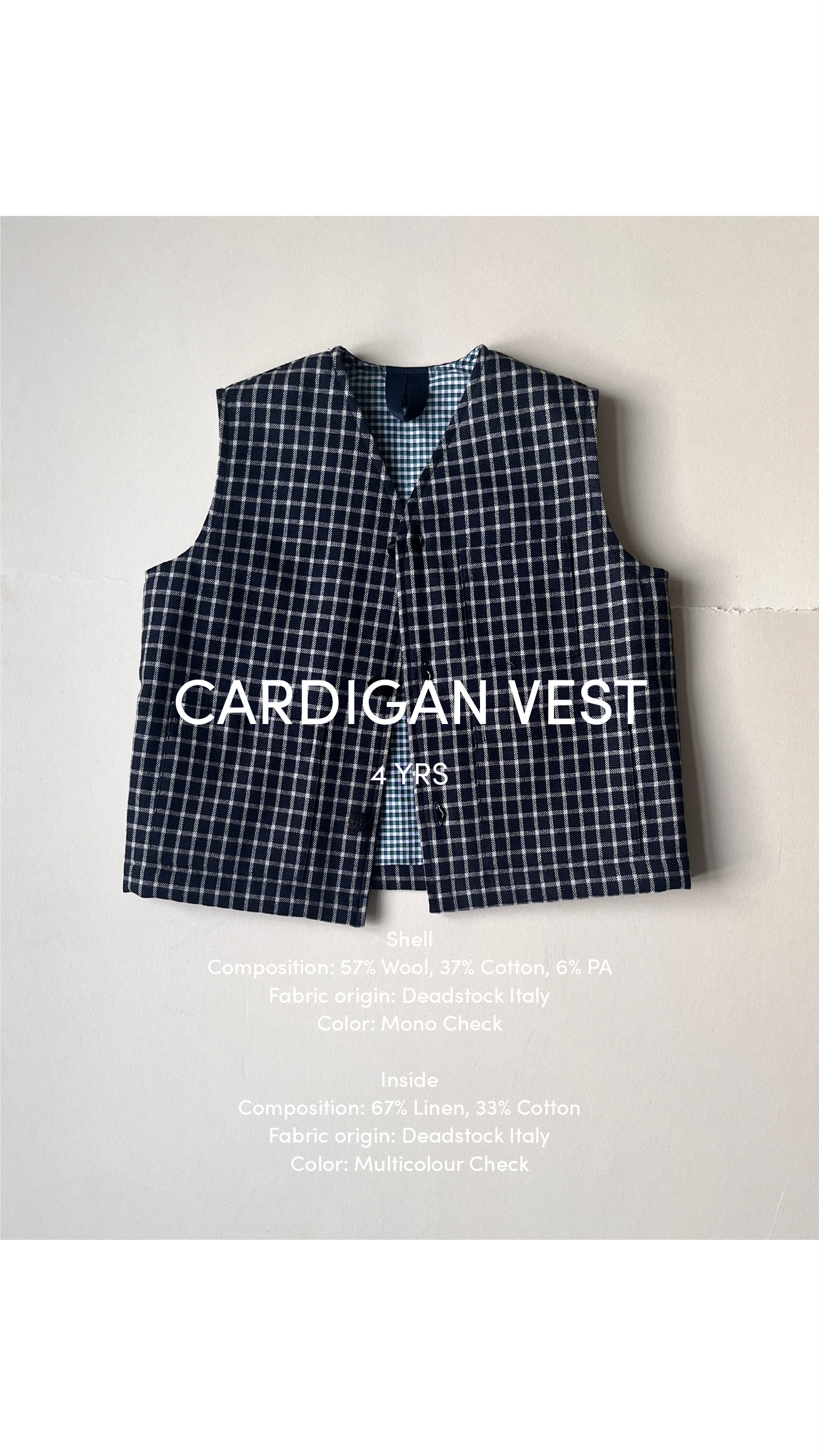 Cardigan Vest—Mono Check